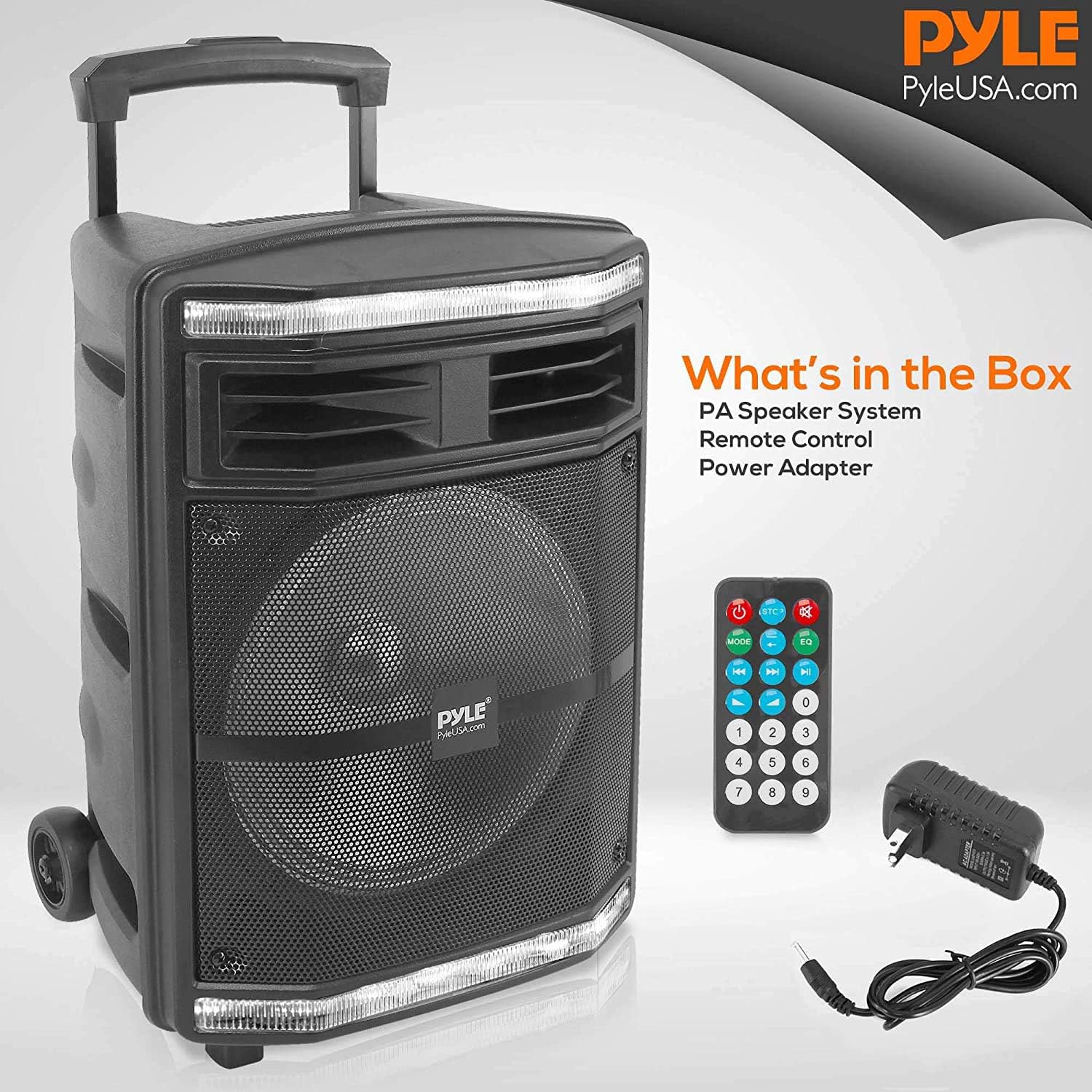 Pyle Portable Bluetooth PA Speaker System - 600W Bluetooth Speaker Portable PA System W/ Rechargeable Battery, Party Lights, MP3/USB SD Card Reader, Rolling Wheels - Pyle PPHP1044B - Image 2