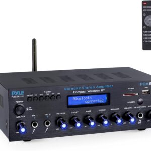 Pyle Wireless BT Stereo Amplifier - Multi Channel, 200 Watt Power, Home Audio Receiver System with FM Radio, BT, USB SD, AUX, RCA, Mic-in, BT and FM Antenna