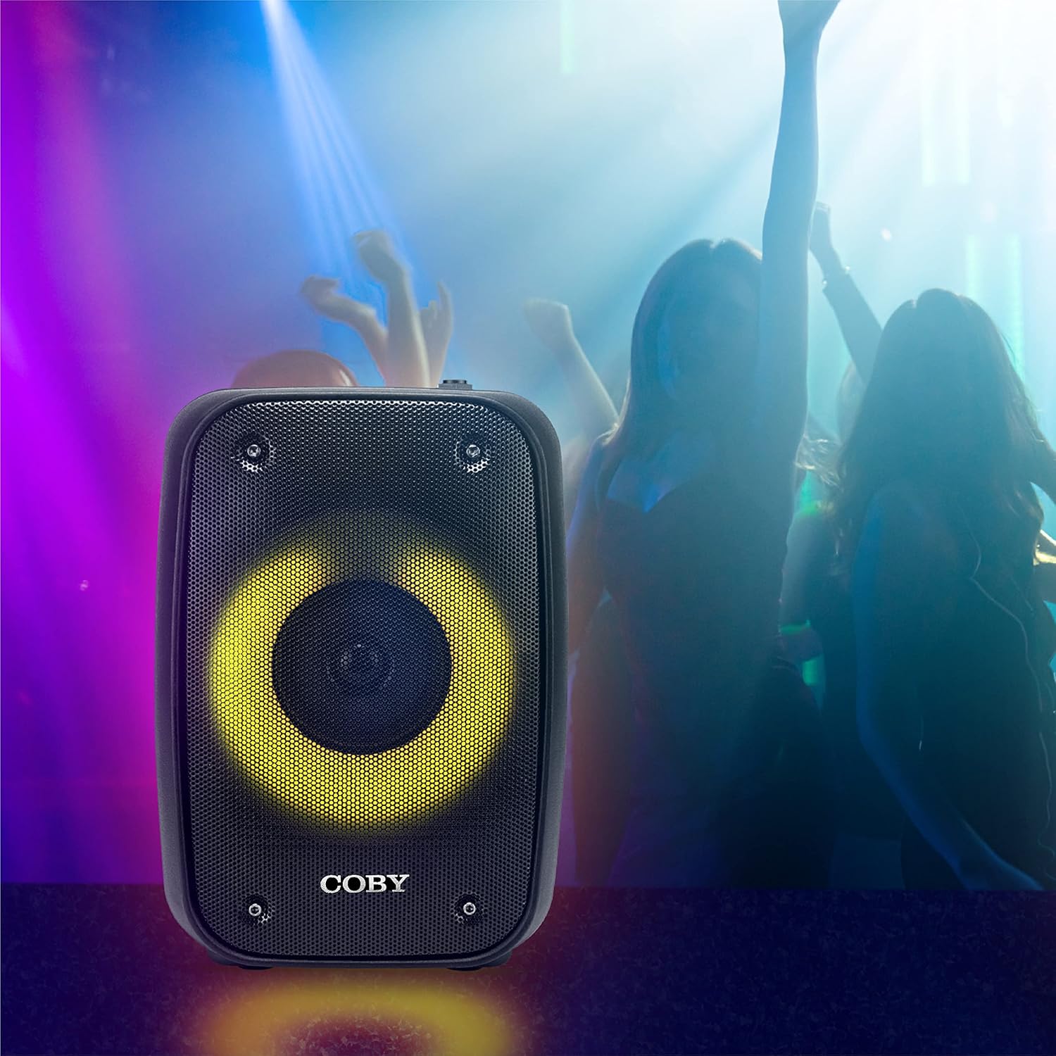 Coby Blaze Light-Up Bluetooth Speaker, Wireless Portable Speaker with 3 Light Modes, Built-in Mic Input, FM Radio, and Handle, Karaoke Box, 7-Hour-Use Rechargeable Battery, Micro USB Port, TF Card - Image 7