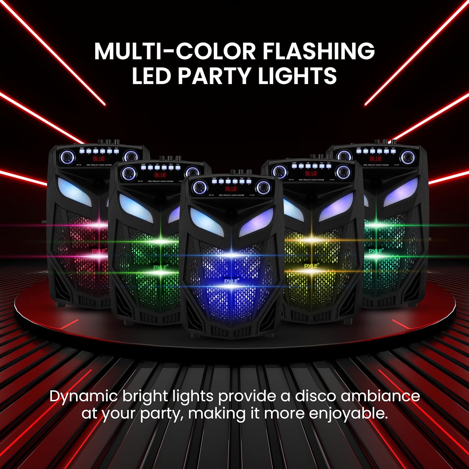 Portable Bluetooth PA Speaker System - 600W 10” Outdoor BT Speaker - Includes 2 Wireless Microphones, Party Lights, USB SD Card Reader, FM Radio, Rolling Wheels - Remote Control - Pyle PPHP101WMB - Image 4