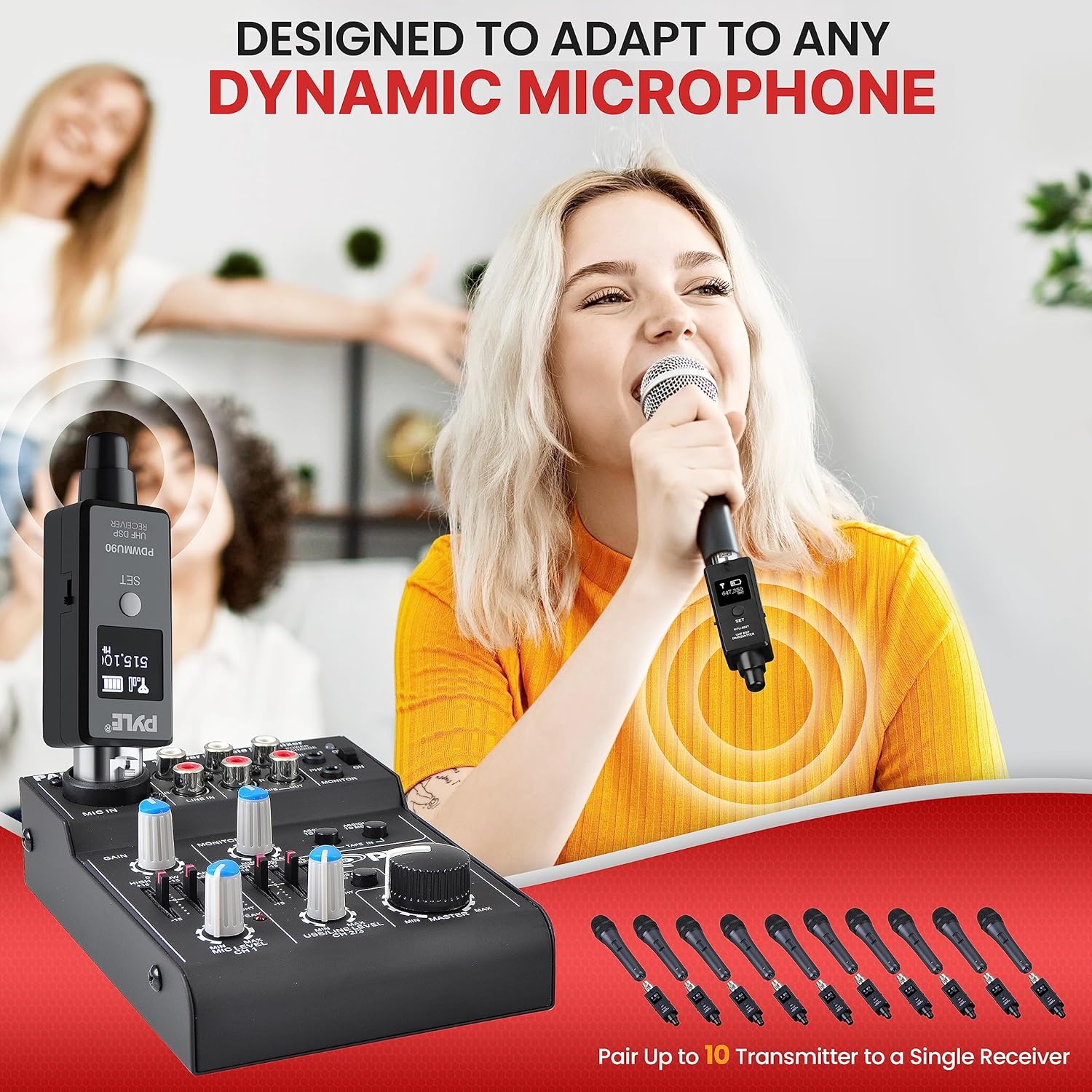 Pyle Multifunctional UHF Wireless XLR Adapter System,Transmitter And Receiver For Dynamic Microphones And Music Sources,48k Frequency Signal Transmission,USB Recharge Capable,90 Feet Range,Dark Gray - Image 4