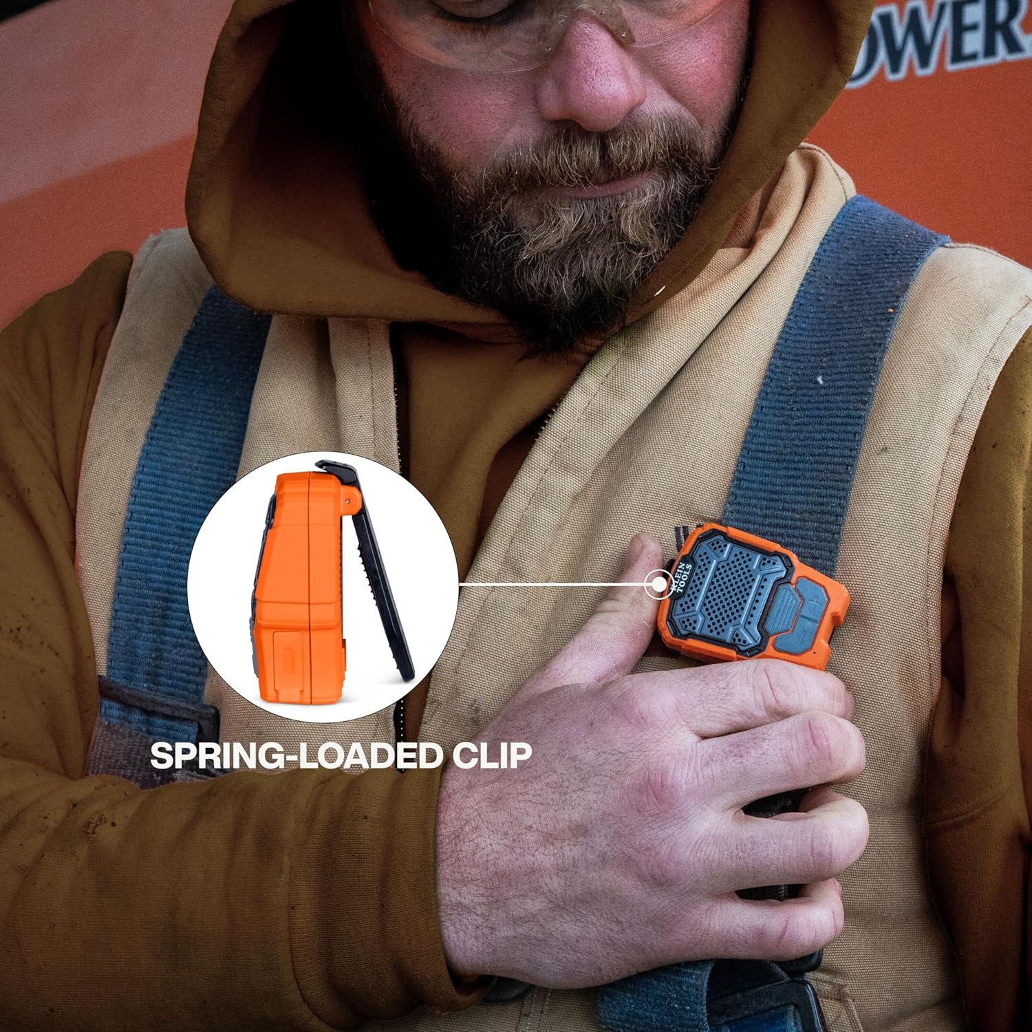 KLEIN TOOLS AEPWS1 Wearable Bluetooth Speaker, Built-in Mic for Hands-Free Music and Calls, Portable, Waterproof IP67, Magnetic and Clip-On Jobsite Mini Speaker - Image 3