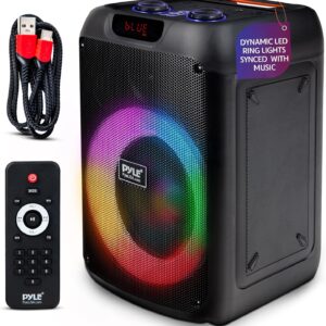 Pyle Party Speaker - 100W Bluetooth PA Karaoke Speaker with 8" Woofer, Features Echo, Bass & Treble Control, USB/SD/BT/FM Radio, MIC in, LED Lights, for Events, Home & DJ Use